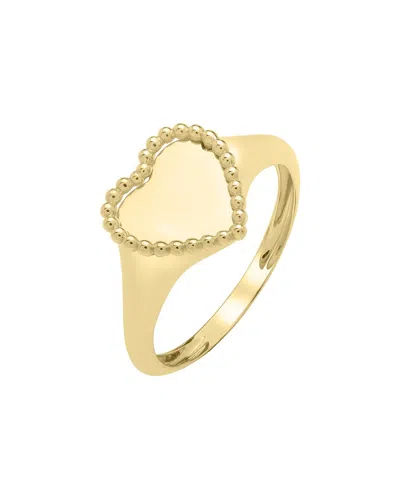 Italian Gold 14k  Beaded Heart Signet Ring