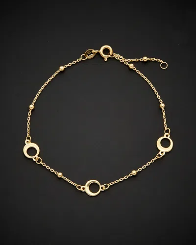 Italian Gold 14k  Beads & Circle Station Adjustable Length Bracelet