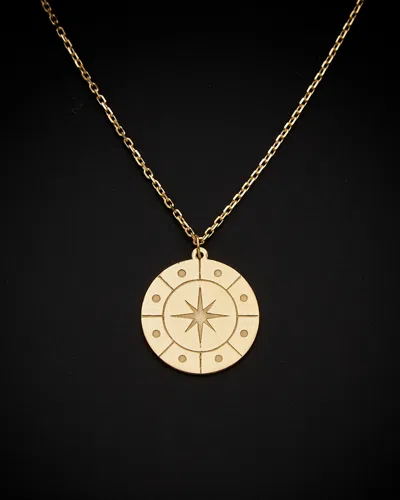 Italian Gold Compass Disc Pendant Necklace