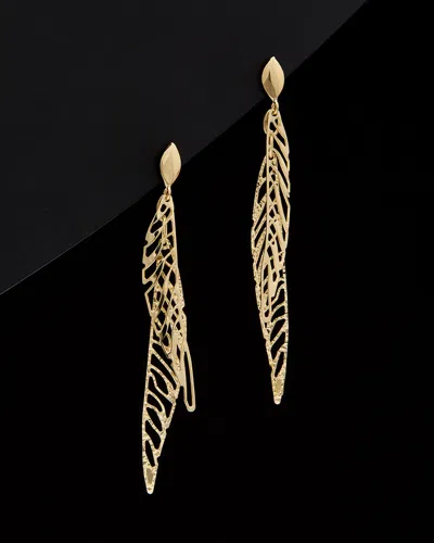 Italian Gold Cut Double Leaf Drop Earrings