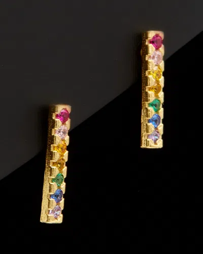 Italian Gold Cz Rainbow Bar Studs