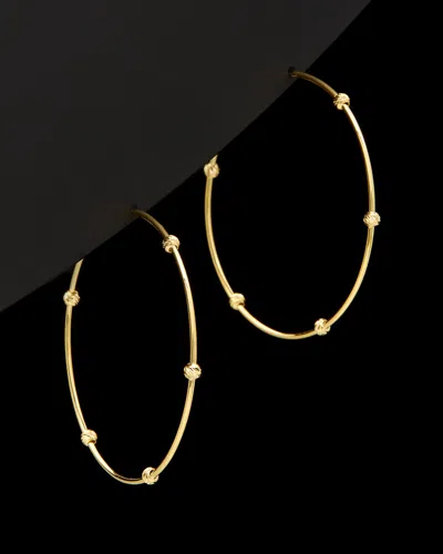 ITALIAN GOLD 14K ITALIAN GOLD DIAMOND-CUT BEAD STATION OPEN HOOPS