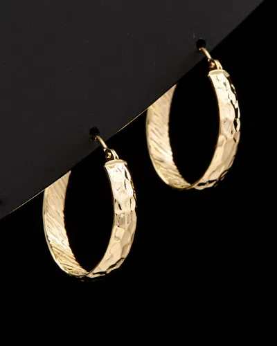 Italian Gold 14k  Hammered Hoops In Metallic