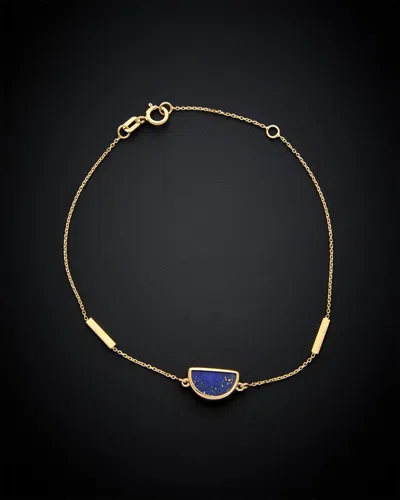 Italian Gold 14k  Lapis Bar Adjustable Bracelet