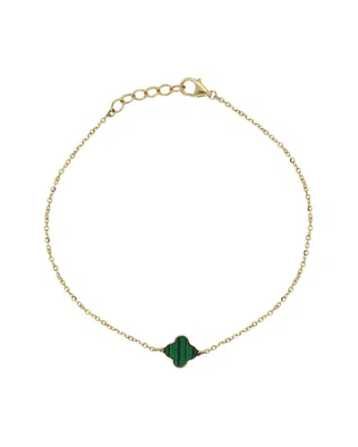 Italian Gold 14k  Malachite Clover Bracelet In Green