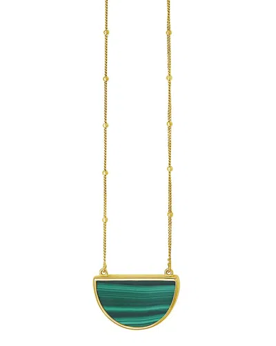 Italian Gold 14k  Malachite Half Moon Necklace In Green