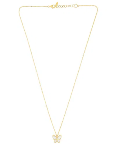 Italian Gold 14k  Mother Of Pearl Butterfly Necklace