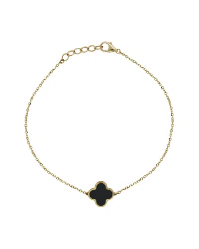 Italian Gold 14k  Onyx Clover Bracelet In Black