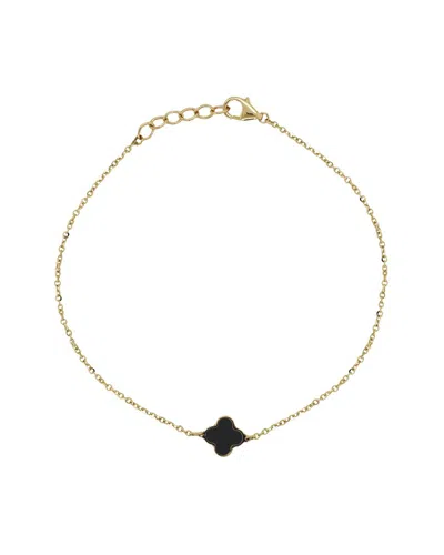 Italian Gold 14k  Onyx Clover Bracelet In Black