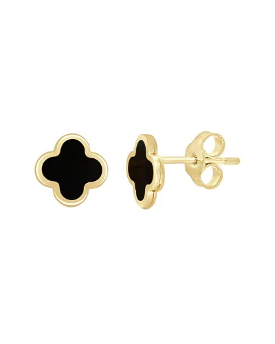 Italian Gold 14k  Onyx Clover Studs In Black