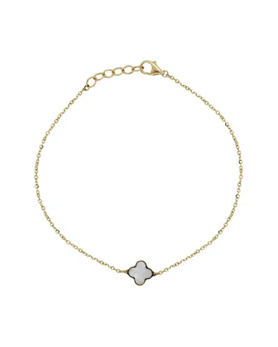 Italian Gold 14k  Pearl Clover Bracelet In Gray