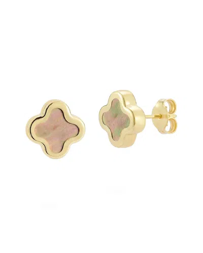 Italian Gold 14k  Pearl Clover Studs