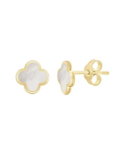 Italian Gold 14k  Pearl Clover Studs