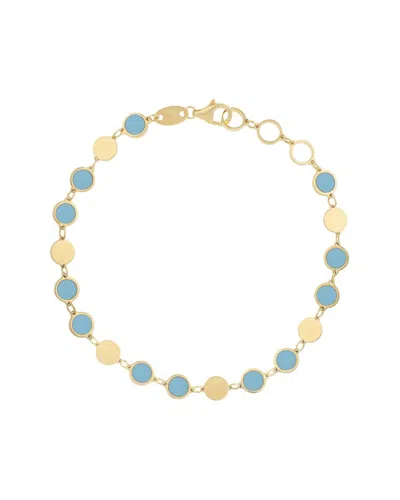 Italian Gold 14k  Reconstructed Turquoise Disc Bracelet