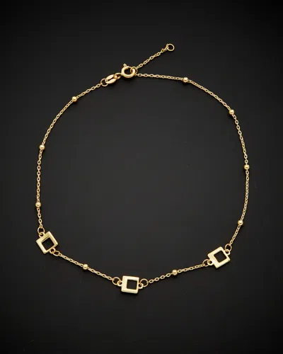 Italian Gold 14k  Square & Bead Station Adjustable Length Anklet