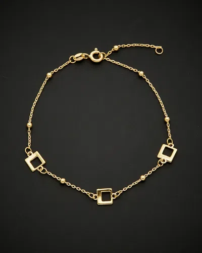Italian Gold 14k  Square & Bead Station Adjustable Length Bracelet