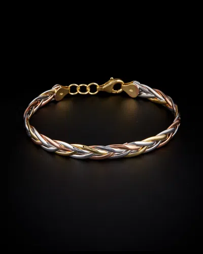 Italian Gold Tri-color Polished Braided Bangle In Gold