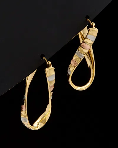 Italian Gold Tri-tone Scalloped Twisted Oval Hoops