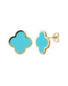 Italian Gold 14k Yg Larger Clover Stud Earrings-turquoise