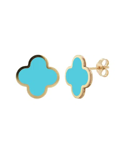 Italian Gold 14k Yg Larger Clover Stud Earrings-turquoise