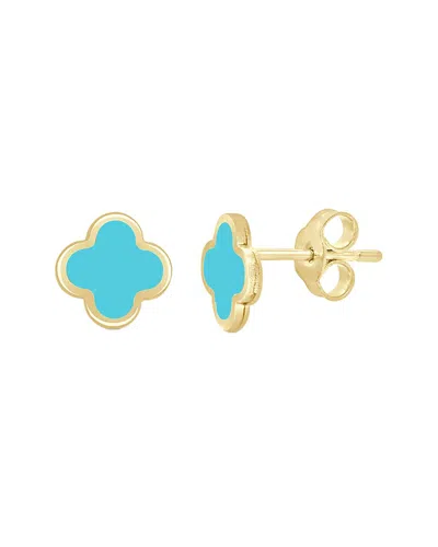 Italian Gold 14k  Turquoise Clover Studs In Blue