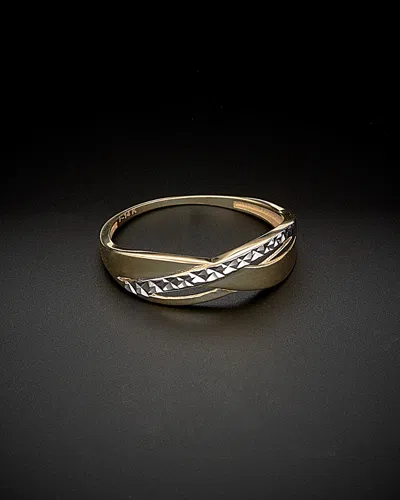 Italian Gold Two-tone Diamond Cut Triple Highway Ring In Gold