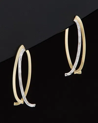 Italian Gold 14k  Two-tone Polished & Diamond Cut Double Curved Bar Front & Back Earrings