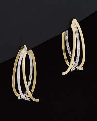 Italian Gold 14k  Two-tone Polished & Diamond Cut Triple Curved Bar Front & Back Earrings