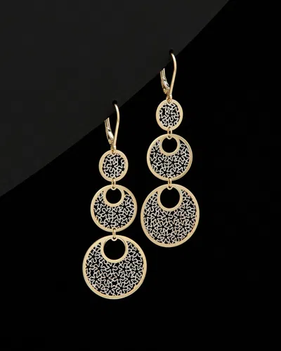 Italian Gold Two-tone Tiered Floral Lattice Earrings