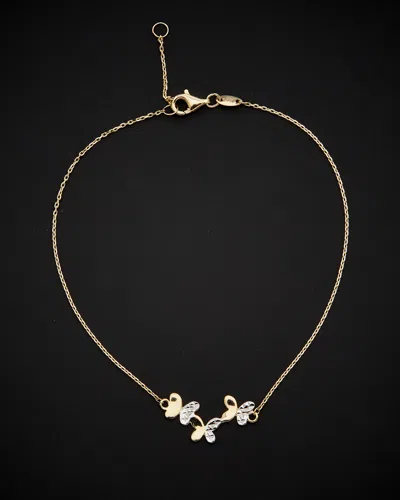 Italian Gold Two-tone Triple Butterfly Adjustable Anklet In Gold