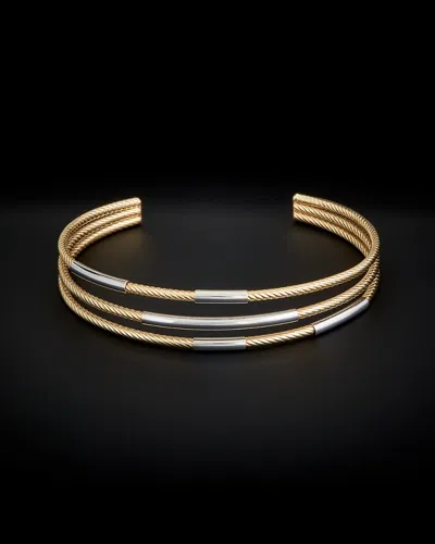 Italian Gold Two-tone Twisted Triple Cuff In Multi