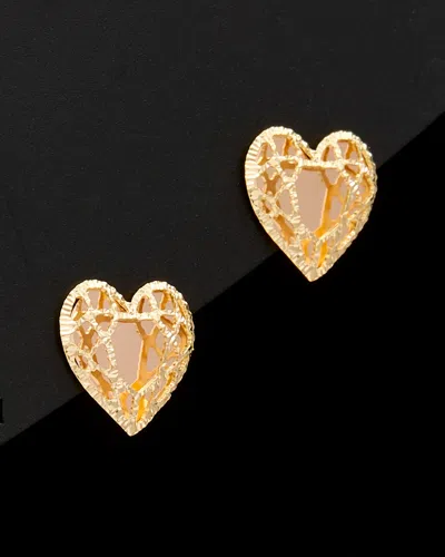 Italian Gold 14k Italian Rose Gold Filigree Mirrored Heart Studs