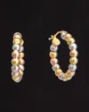 Italian Gold 14k Italian Tri-tone Gold Beaded Hoops