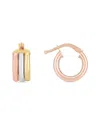 Italian Gold 14k Italian Tri-tone Gold Triple Row Huggie Earrings In Multi