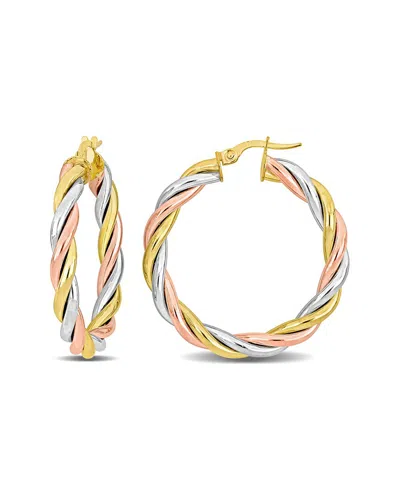 Italian Gold 14k Italian Tri-tone Twisted Hoops In Burgundy