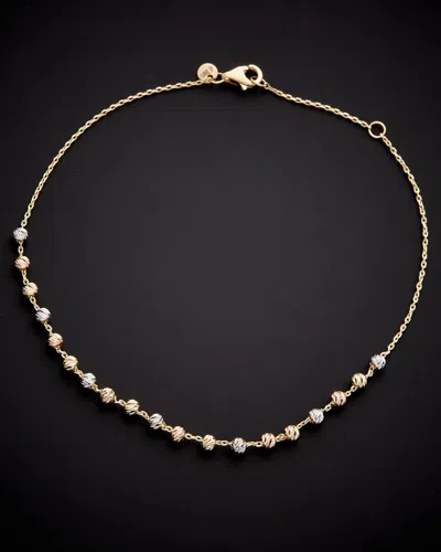 Italian Gold 14k Italian Tri-tone Bead Station Ankle Bracelet In Multi