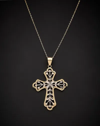Italian Gold 14k Italian Two-tone Gold Cross Pendant Necklace