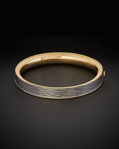Italian Gold 14k Italian Two-tone Gold Hinged Bangle Bracelet In Gray