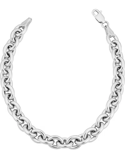 Italian Gold 14k Italian White Gold Rolo Link Chain Bracelet In Silver