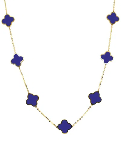Italian Gold 14k Lapis Clover Layered Necklace In Blue