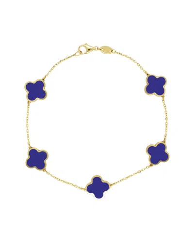 Italian Gold 14k Lapis Clover Stackable Bracelet In Blue
