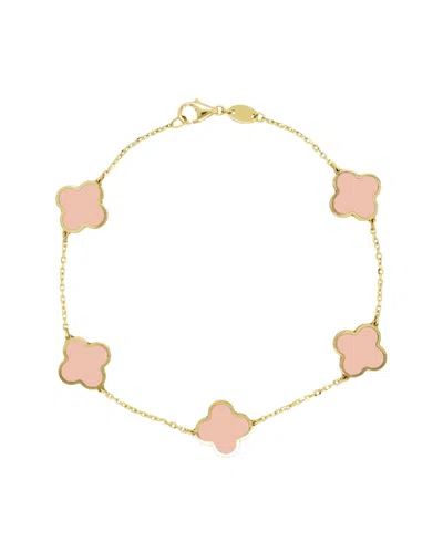Italian Gold 14k Light Pink Agate Clover Stackable Bracelet