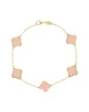 Italian Gold 14k Light Pink Agate Clover Stackable Bracelet
