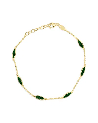 Italian Gold 14k Malachite Bar Chain Bracelet