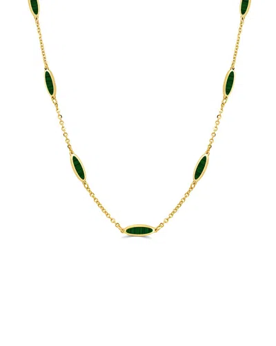 Italian Gold 14k Malachite Bar Layered Necklace