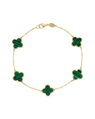 Italian Gold 14k Malachite Enamel Chain Bracelet In Green