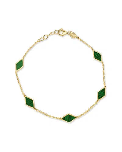 Italian Gold 14k Malachite Station Chain Bracelet