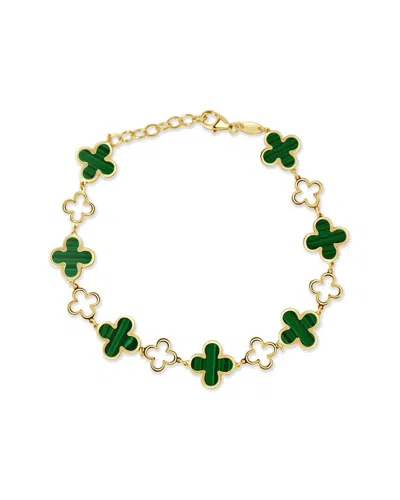 Italian Gold 14k Malachite Station Chain Bracelet In Green
