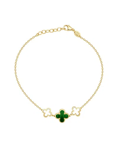 Italian Gold 14k Malachite Station Chain Clover Bracelet In Orange