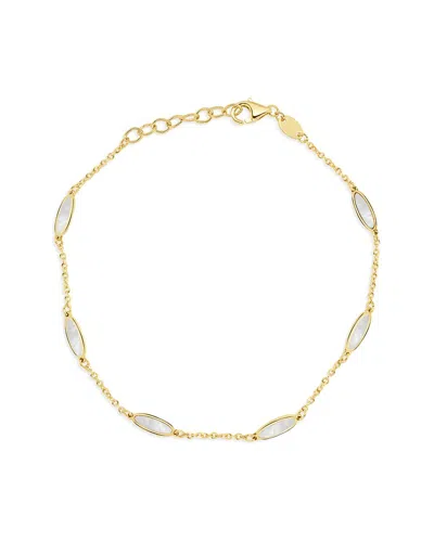 Italian Gold 14k Mother Of Pearl Bar Chain Bracelet